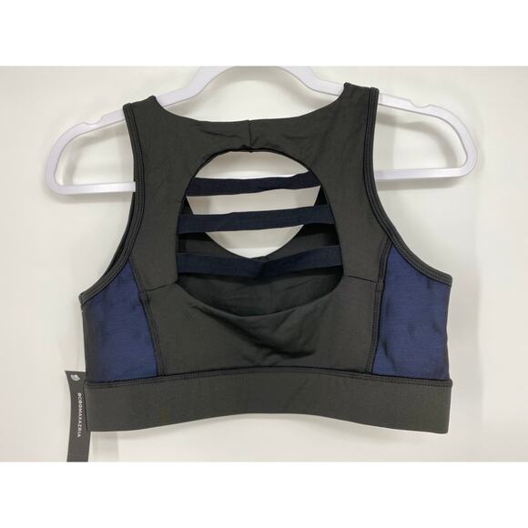 BCBGMAXAZRIA Black Perry Blue Sports Bra NEW Large - Picture 2 of 8